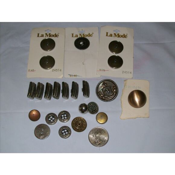 Lot Vintage Buttons Metal Look West Germany -091003 - Picture 1 of 4